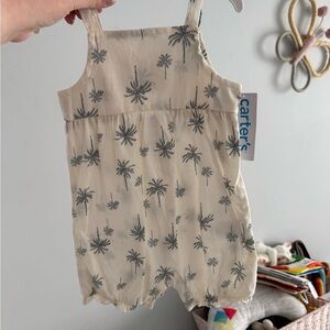 Carter's Cream and Black Palm Print Romper
